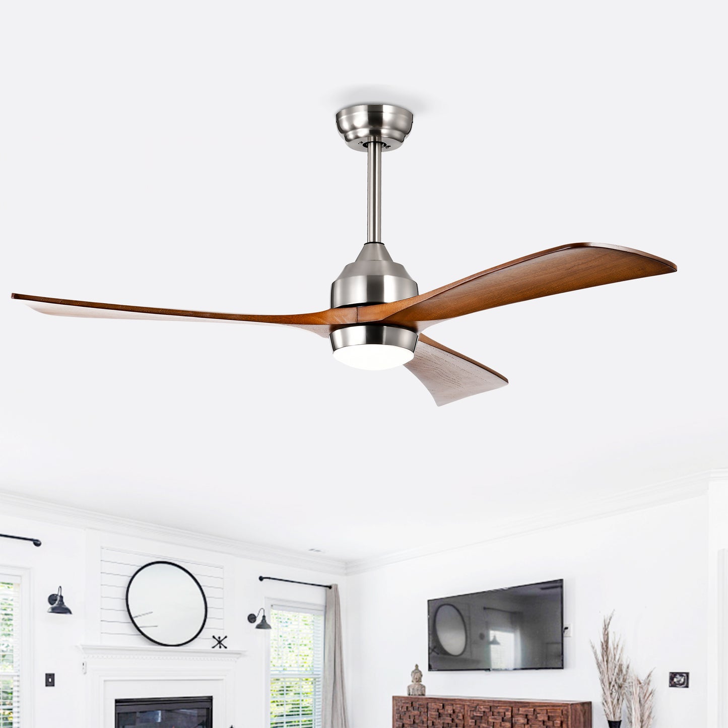 52" Solid Wood Ceiling Fan with Lights & Remote Control - Nickel