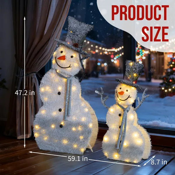 Lighted Snowman Christmas Decorations Set - 2 Pre-lit 2D Displays with 80 LED Lights