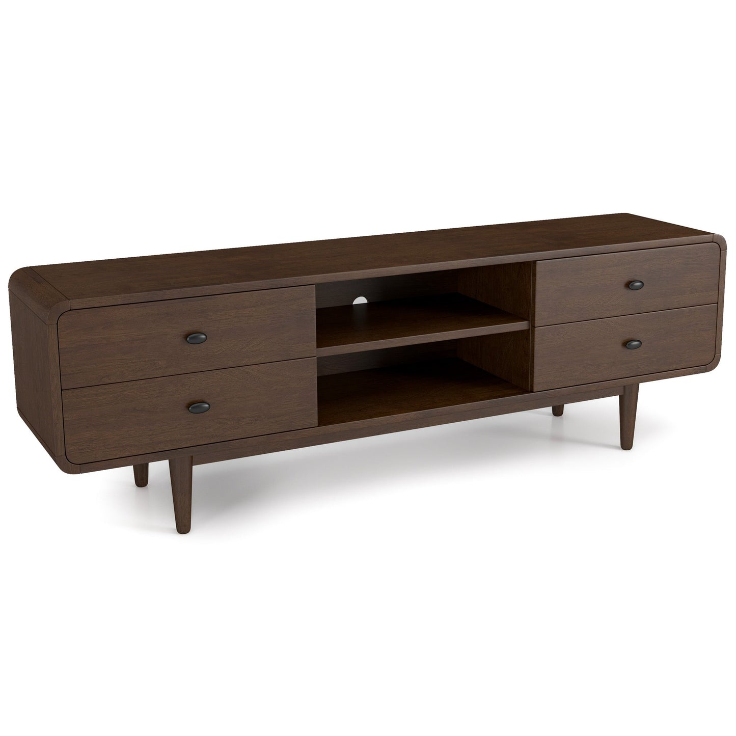 Alexa Mid Century Modern Style TV Stand With Walnut Finish And Solid