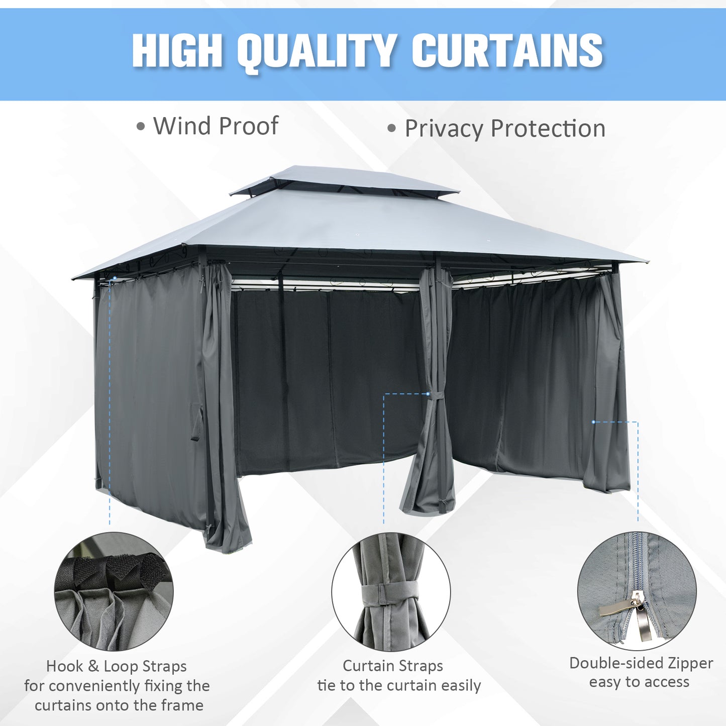 10' x 13' Outdoor Steel Frame Gazebo with Curtains - Gray