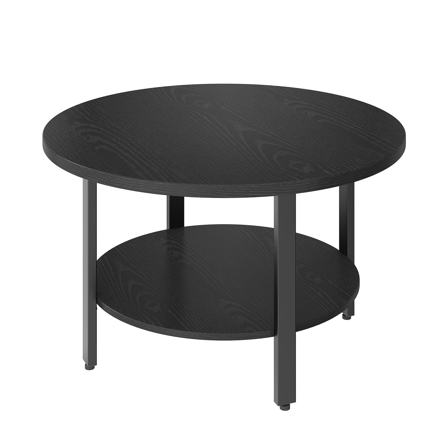 Round Coffee Table with 2 Tiers and Storage - Black