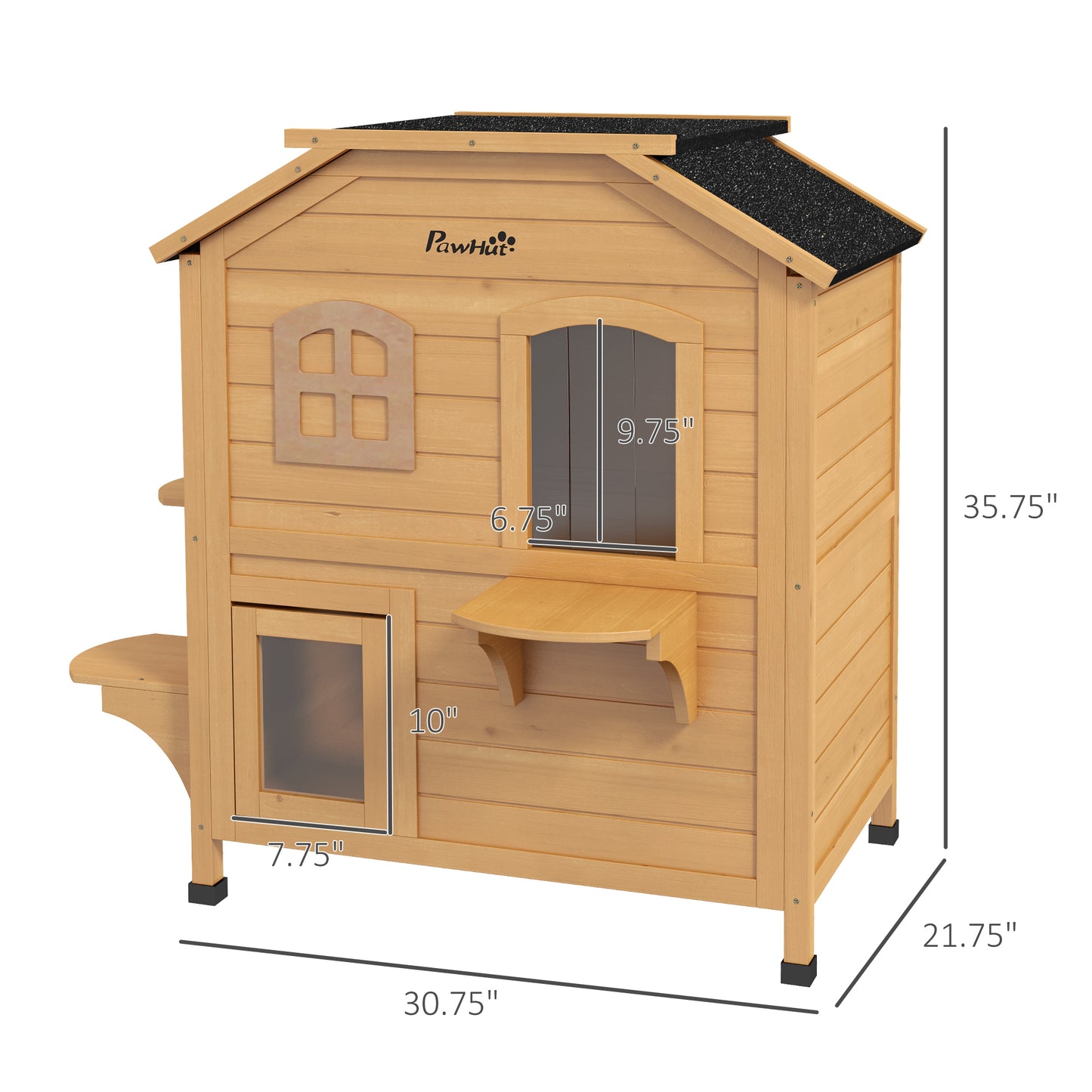 Outdoor Wooden Cat House with Escape Door Asphalt Roof 4 Platforms - Natural Yellow