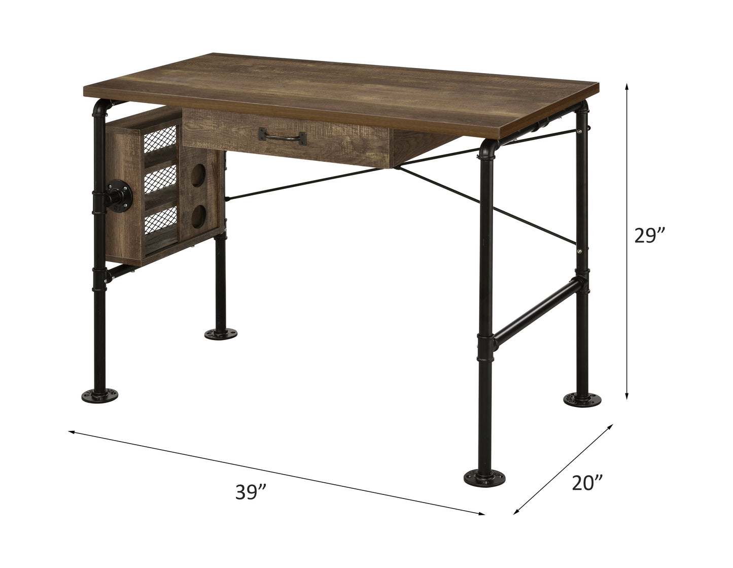 Weathered Oak & Black Finish Writing Desk with Storage