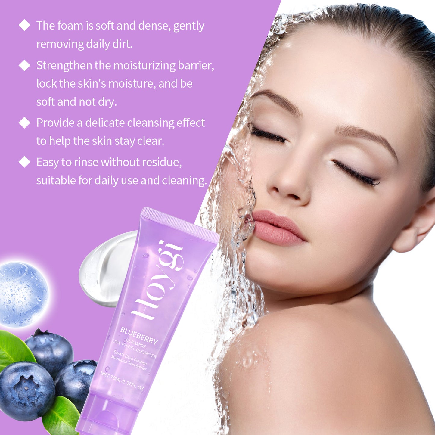 Blueberry Ceramide Facial Cleansing Gel - Hydrating Skin Face Wash