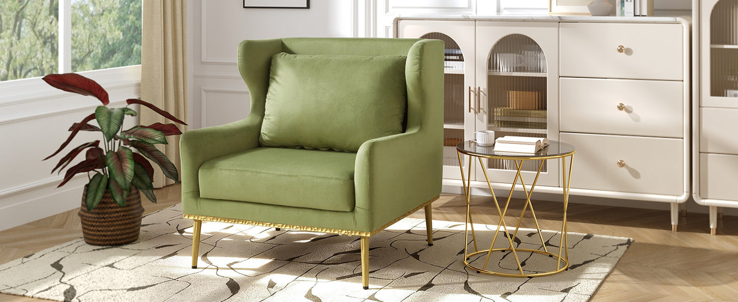 Modern Velvet Accent Chair - Green Armchair for Living Room