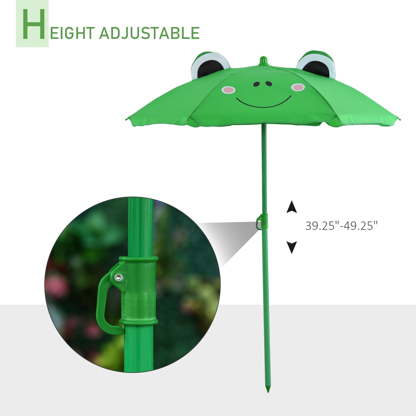 Kids Table and Chair Set with Adjustable Umbrella - Green Frog