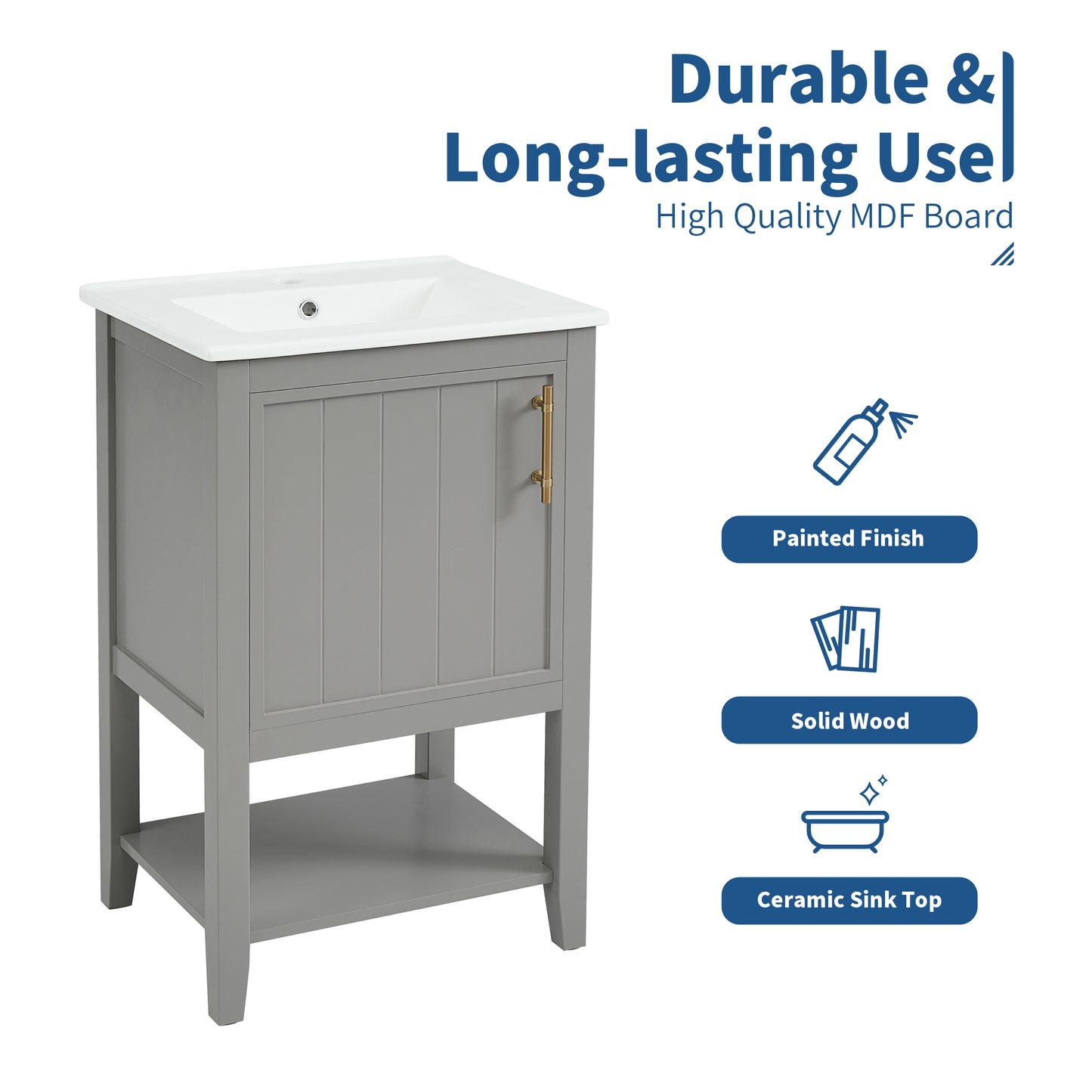 20" Bathroom Vanity with Sink and Soft Closing Door - Grey