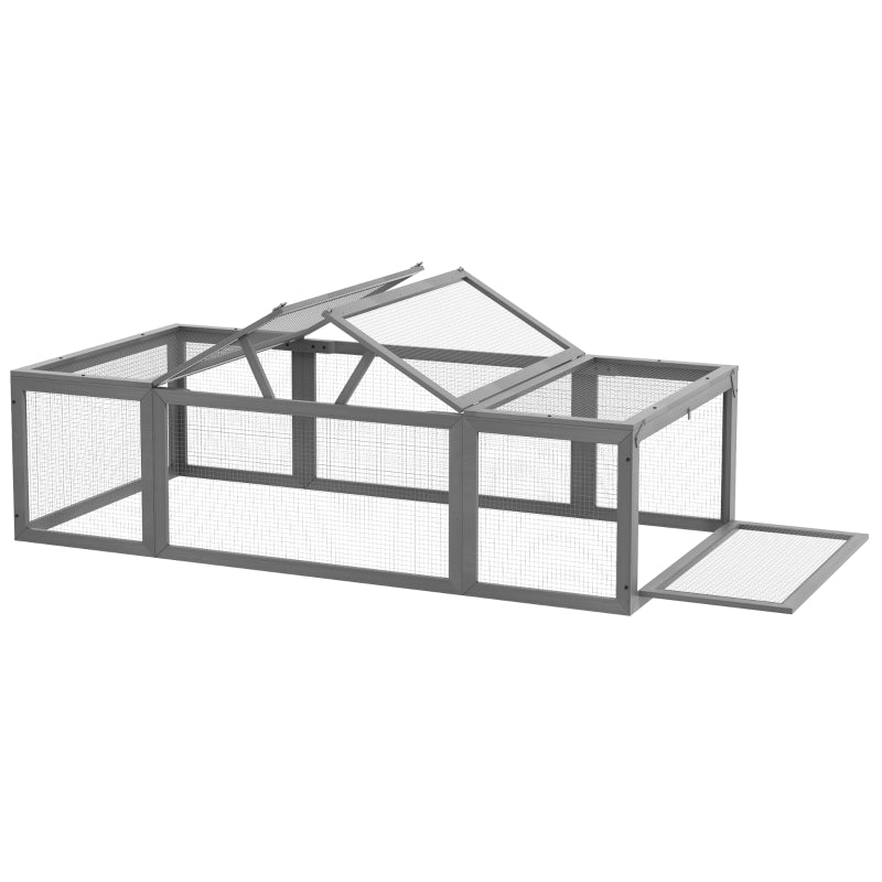 Large Wooden Pet Hutch for Small Animals Outdoor Enclosure with Lockable Doors - Gray