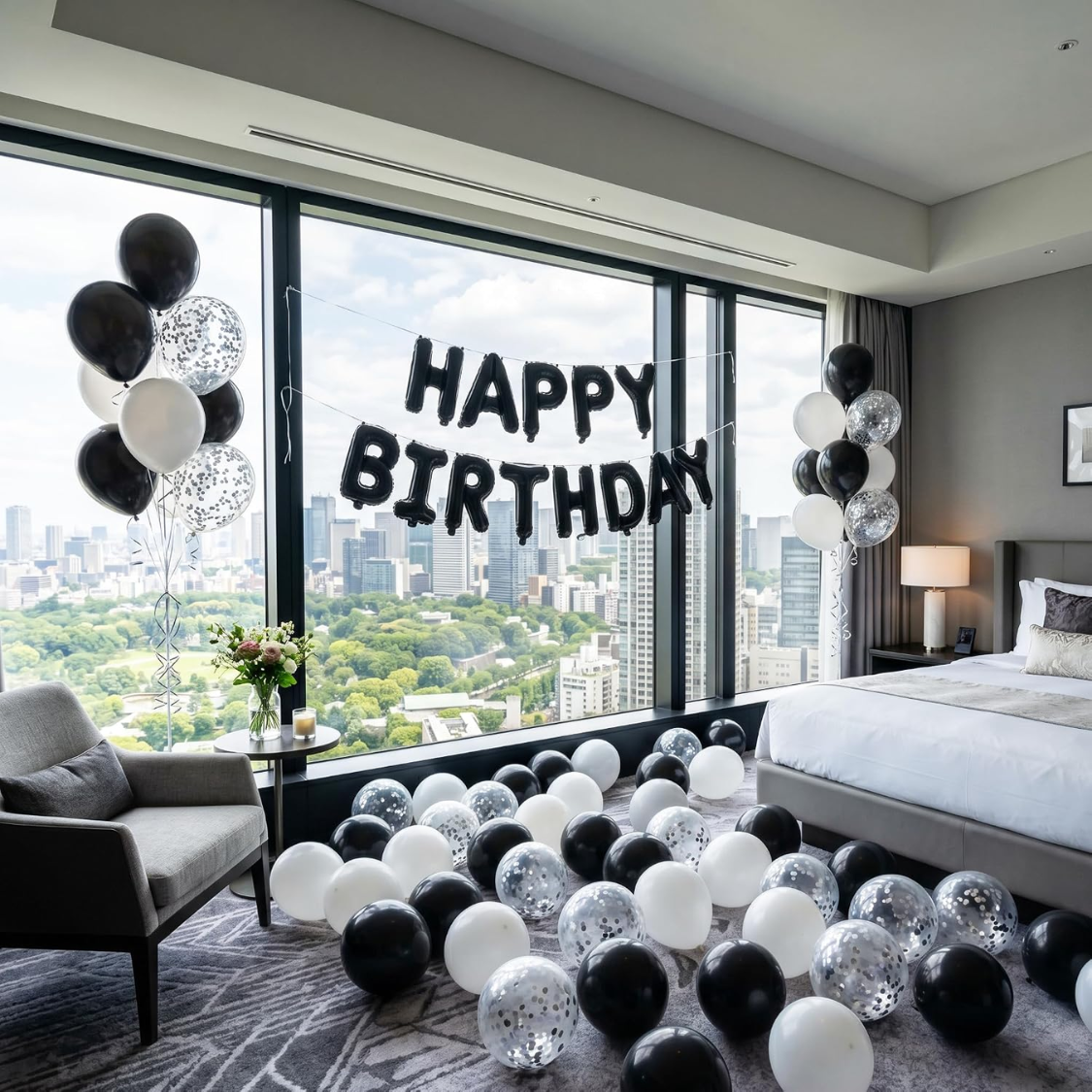 Black Happy Birthday Balloon Banner - 16 Inch Mylar Foil Letters