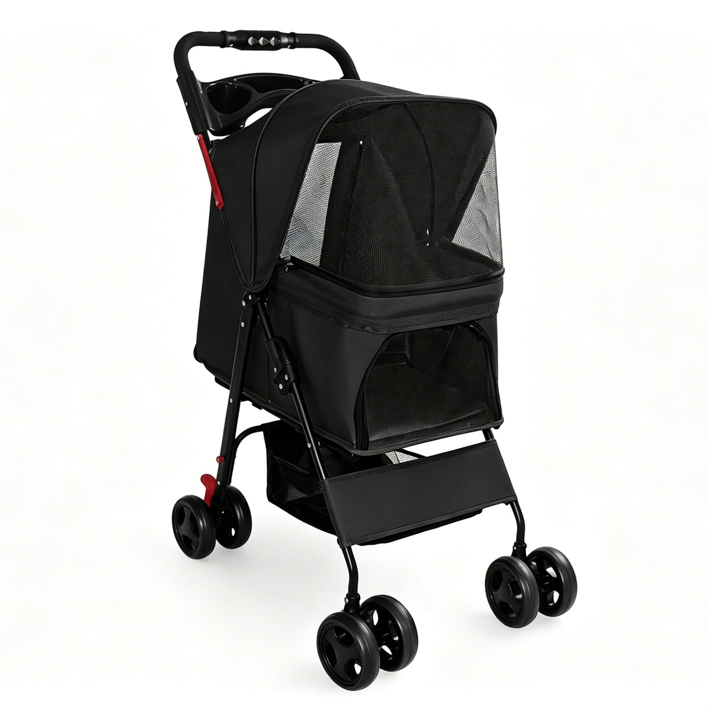 Foldable Pet Stroller for Small Dogs and Cats - Black, 28 lbs Capacity with Safety Leashes & Mesh