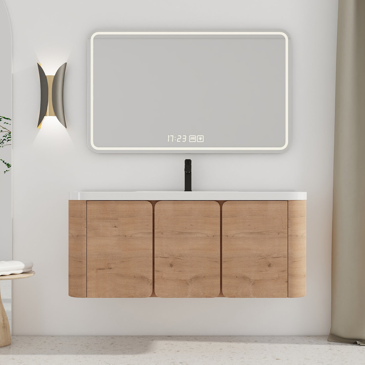 48'' Wall-Mounted Bathroom Vanity With White Resin Sink &
