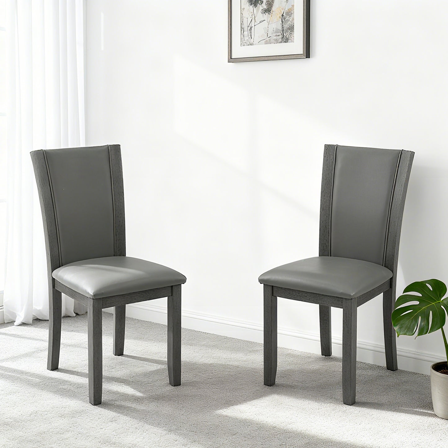 Gray Wooden Dining Chairs Set of 4 with Padded Seats