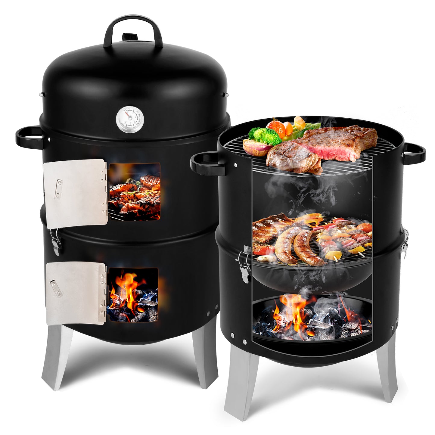 Vertical Charcoal Smoker 18.5 Inch Heavy Duty Portable Outdoor Grill with Thermometer
