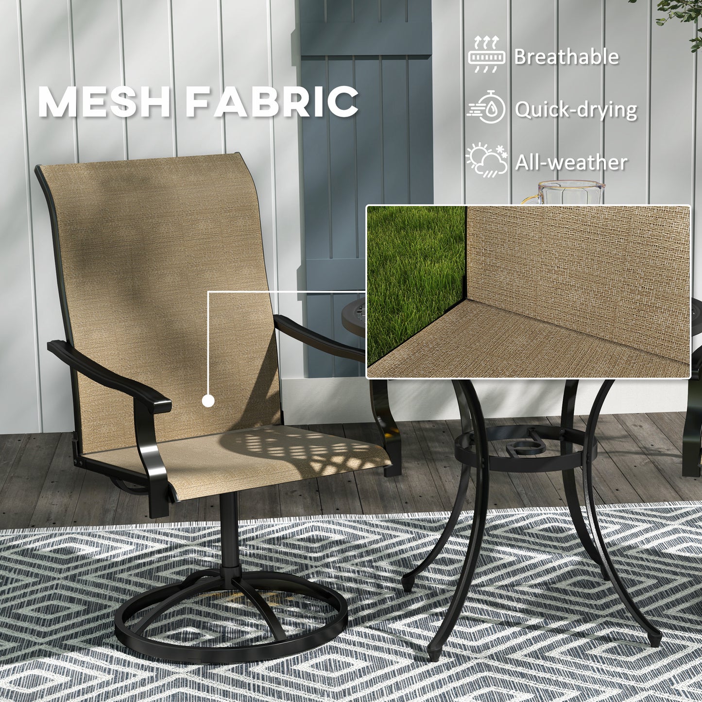 Outdoor Swivel Chairs Set of 2 - High Back Mesh Dining Chairs
