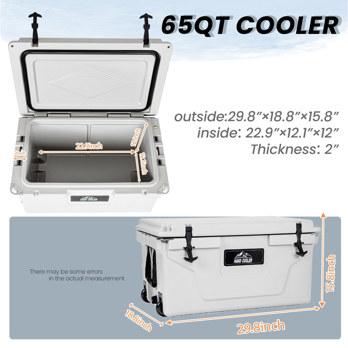 65QT Portable Insulated Cooler Box for Camping, Fishing & Outdoor Use