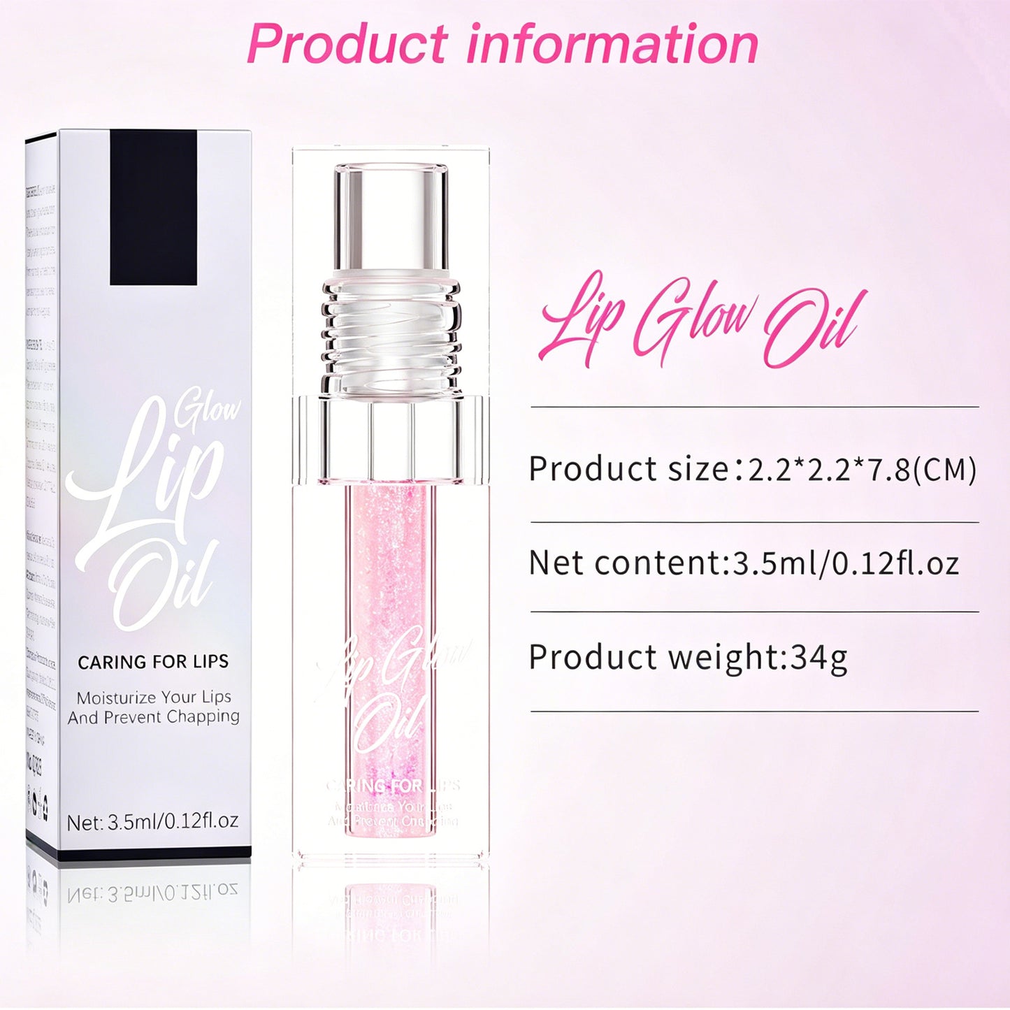 pH Reactive Color-Changing Lip Glow Oil - Glitter Pink Plumping Gloss