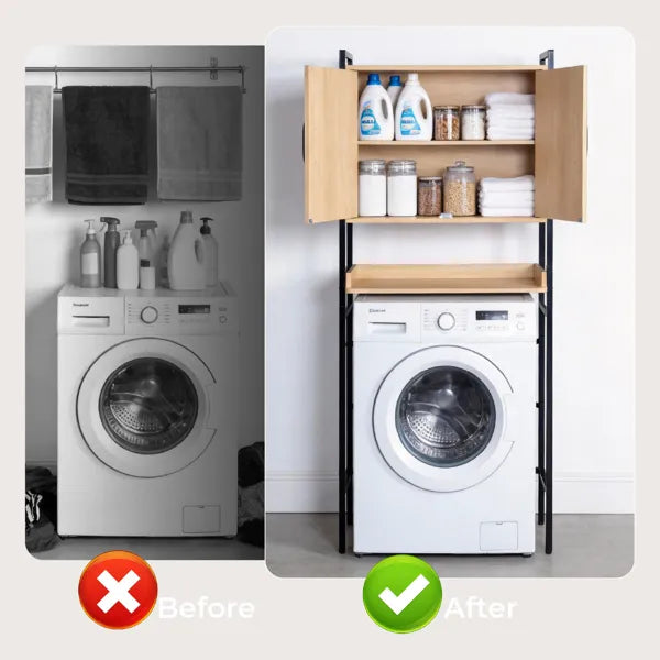 Over-the-Toilet Storage Cabinet - Wood Grain MDF with Doors & Shelf