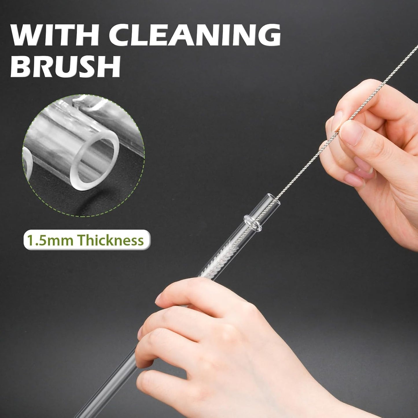 Reusable Transparent Plastic Drinking Straws - Set of 6 with Cleaning Brushes