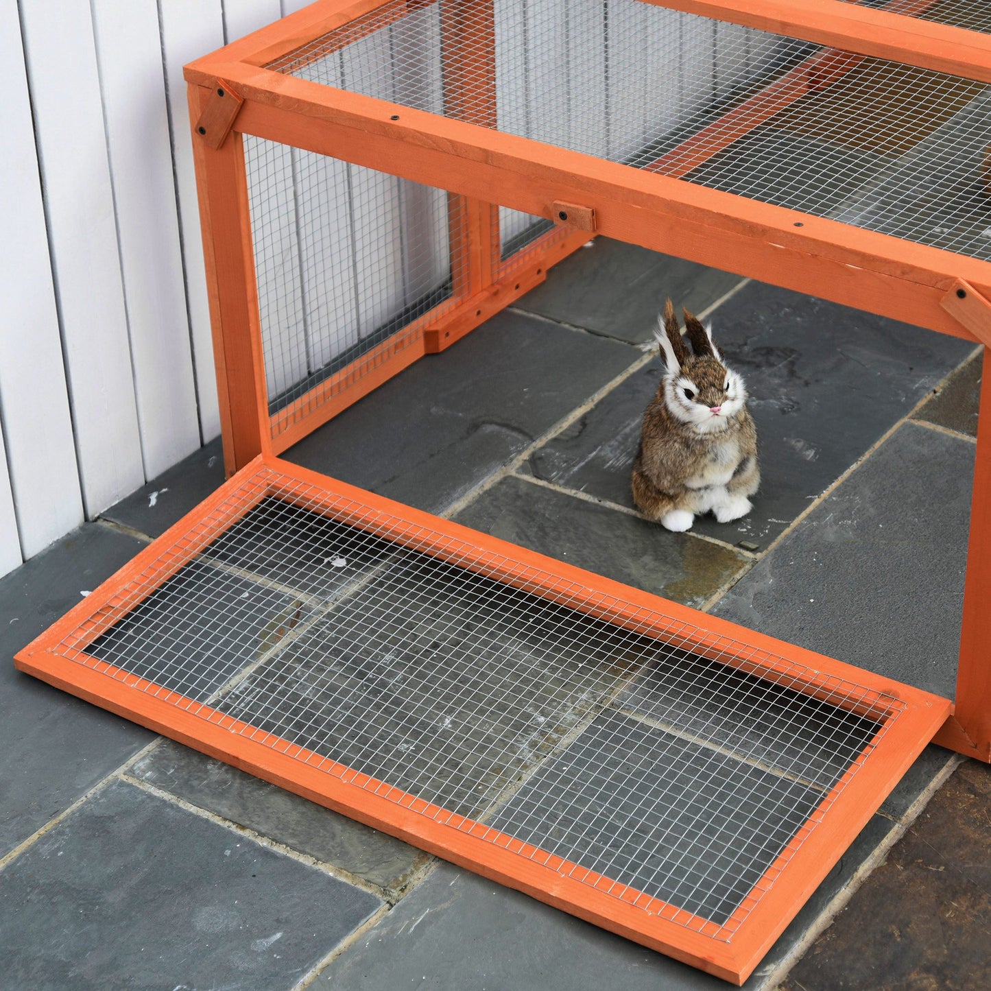 Large Wooden Rabbit Hutch Enclosure with Lockable Doors Outdoor Small Animal Habitat