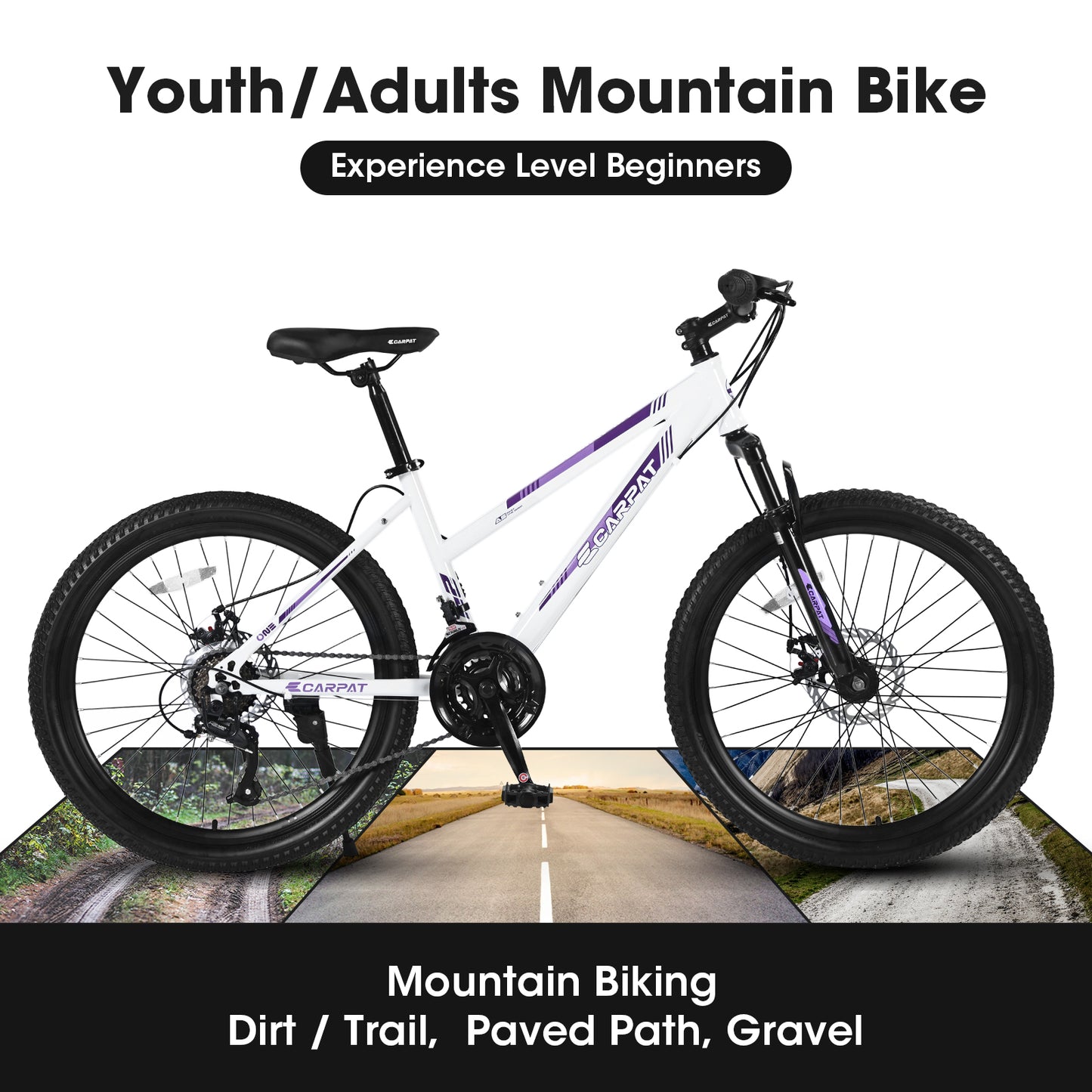 24-Inch Mountain Bike for Teenagers - Shimano 21 Speeds, Dual Disc Brakes