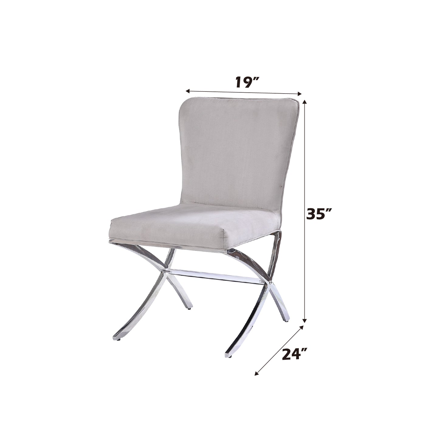 Daire Light Gray Velvet & Chrome Side Chair Set of 2