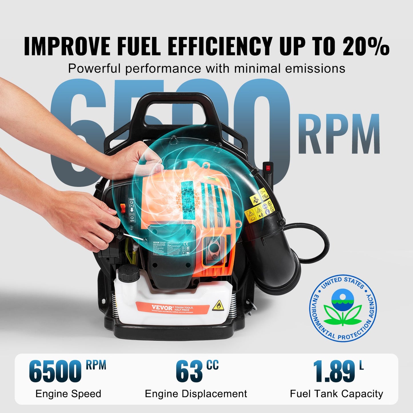 Gas Backpack Leaf Blower 62CC 1110CFM 220MPH Garden Power Equipment
