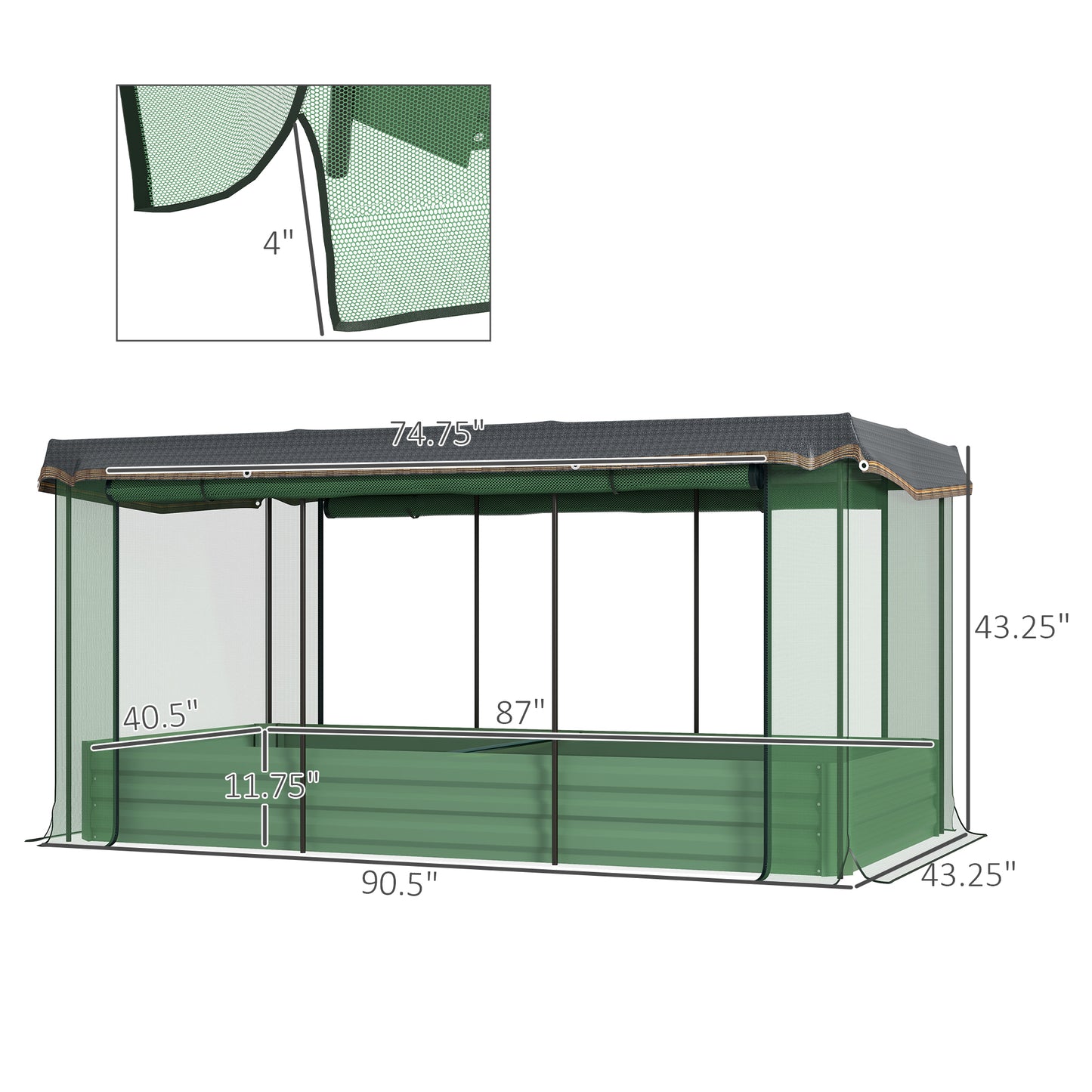 Galvanized Steel Raised Garden Bed with Crop Cage and Shade Cloth - Outdoor Planting Box, Green
