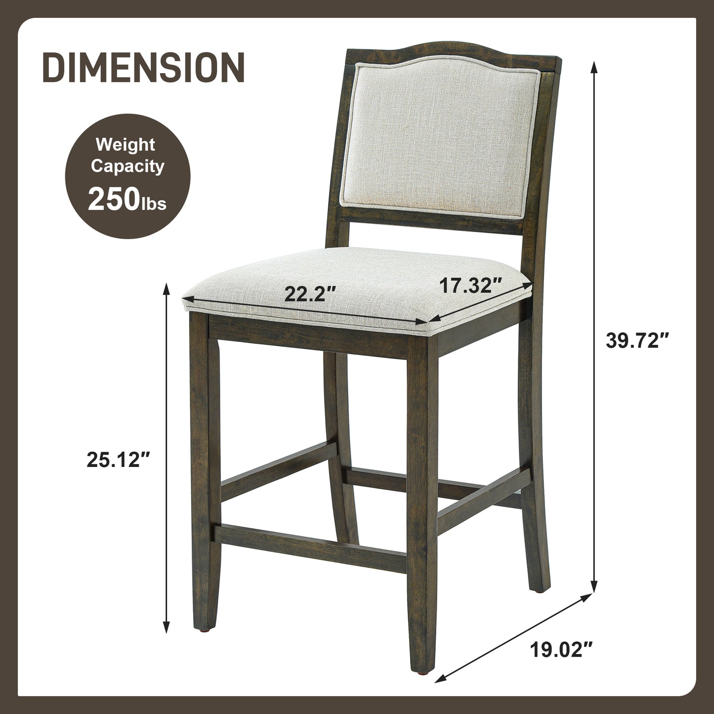 Counter Height Bar Stools Set Of 2 - Rustic Pack With Rubber Wood