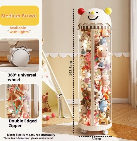 Kids Doll Storage Bucket with Zipper and Light Options - Plush Toy Organizer