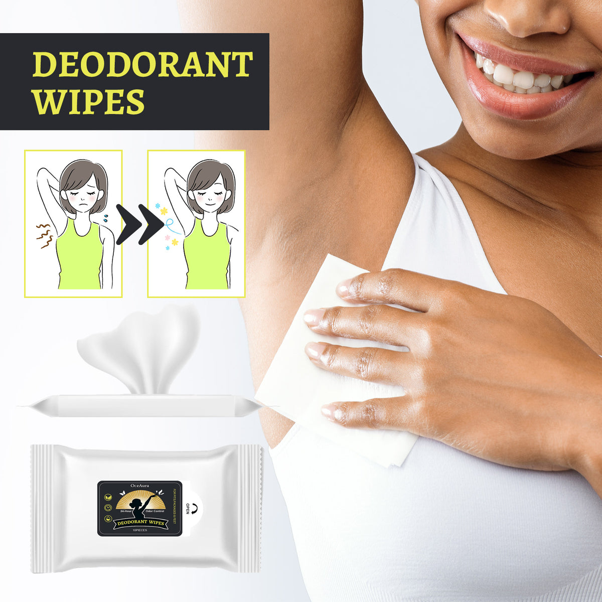 Odor Deodorizing Wet Wipes - 10 Pieces, Moisturizing & Odor Control