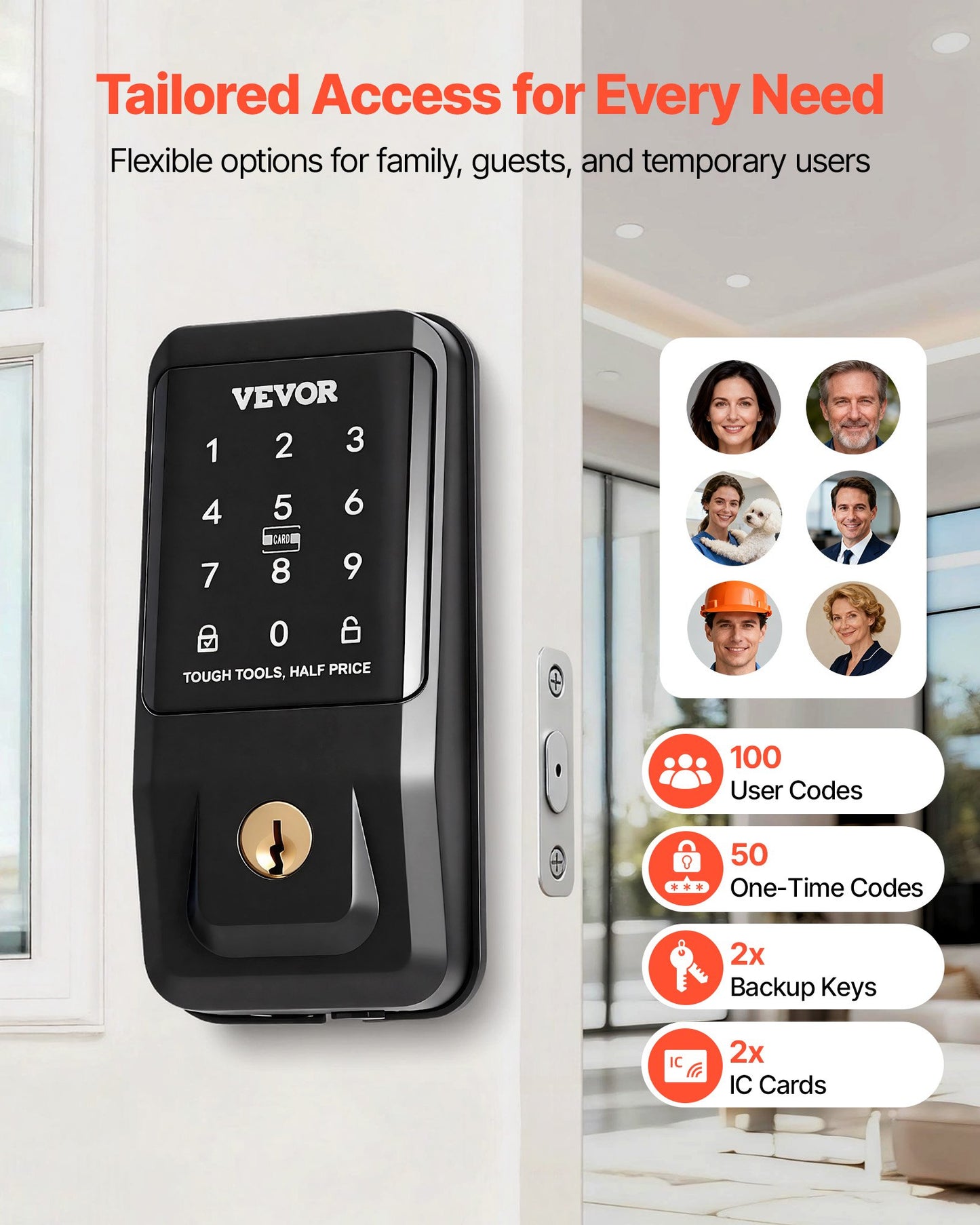 Keyless Entry Door Lock - Touchpad Electronic Deadbolt with Customizable Codes - Matte Black