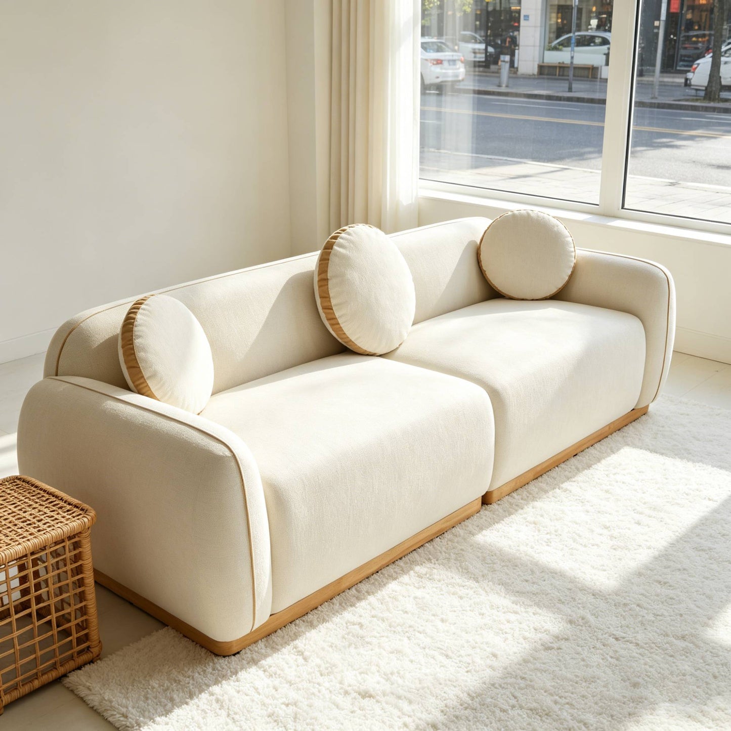 90.94 Modern Sofa Set, 3 Round Accent Pillows For Home Theater Lounge