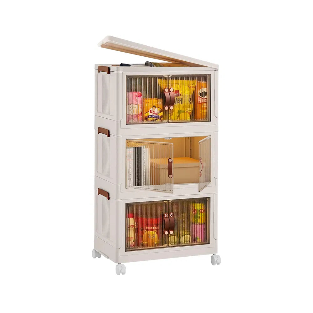 3Pcs Foldable Storage Bins With Lid Front Magnetic Door Collapsible