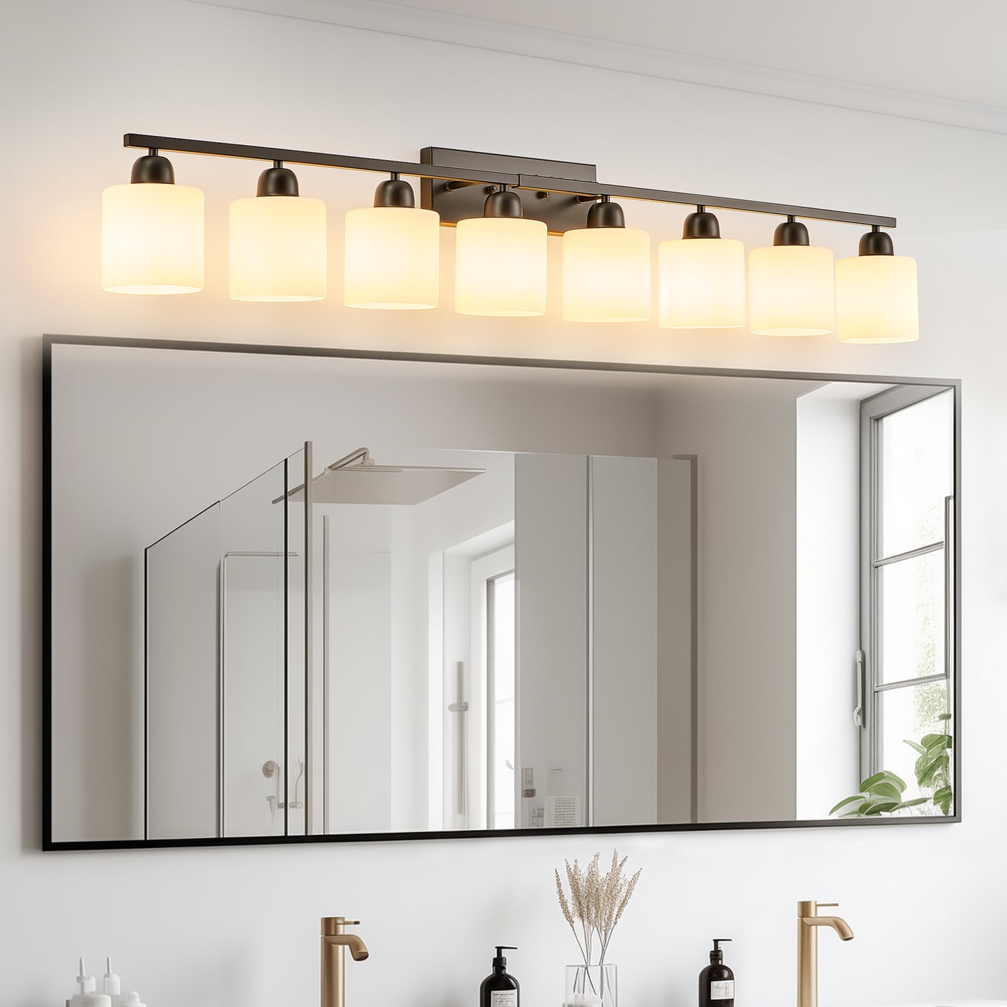 Modern 8-Light Bathroom Vanity Light Fixture - Matte Black