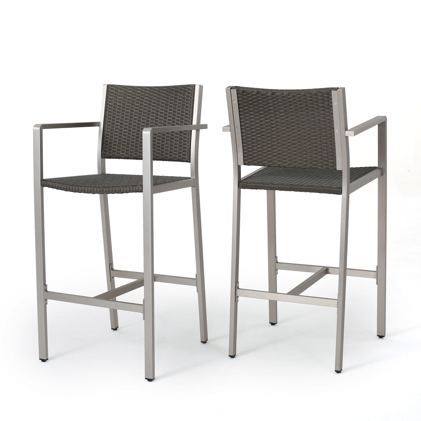 Outdoor 29.50 Rust-Proof Aluminum Barstools With PE Rattan Seat And
