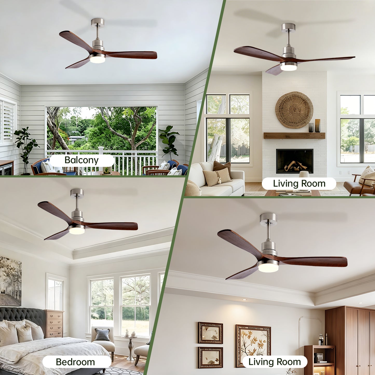 52 Inch Indoor Outdoor Ceiling Fan with Lights and Remote - Modern 3-Blade Design, DC Motor, Brushed Nickel