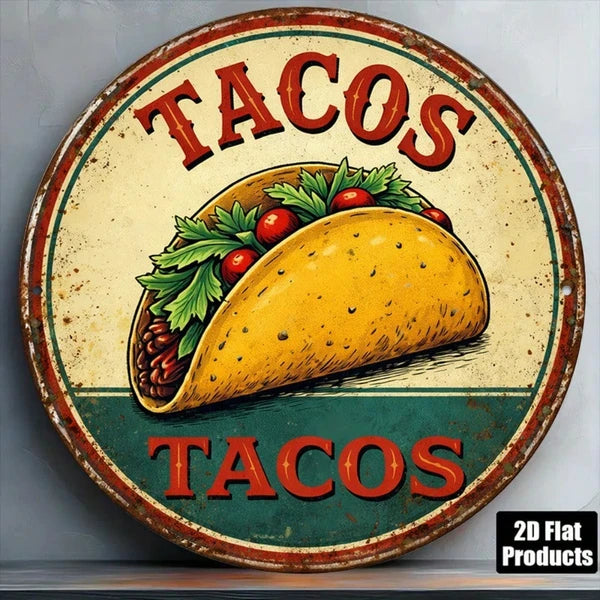 Vintage Taco Metal Tin Sign - 8x8 Inch Round Plaque