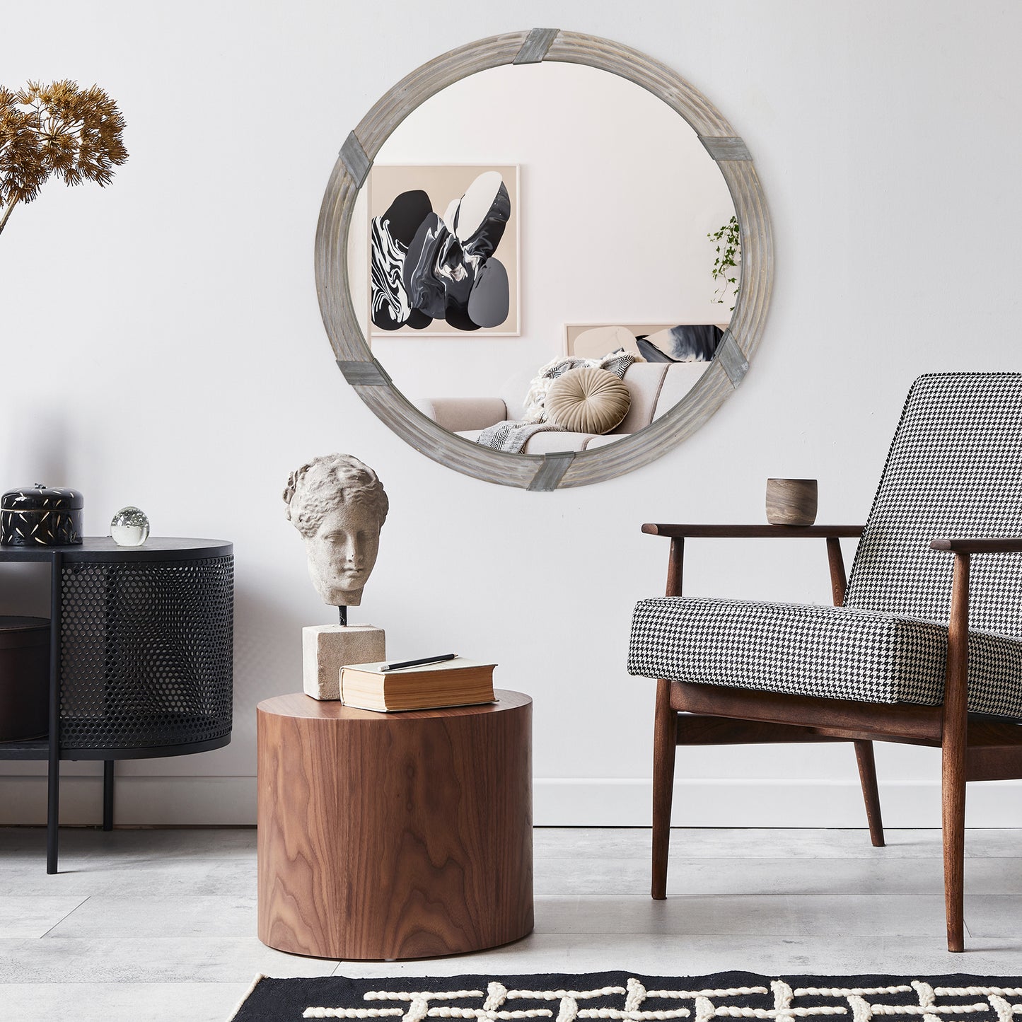 30.75" Round Wood Wall Mirror - Farmhouse Decorative Mirror