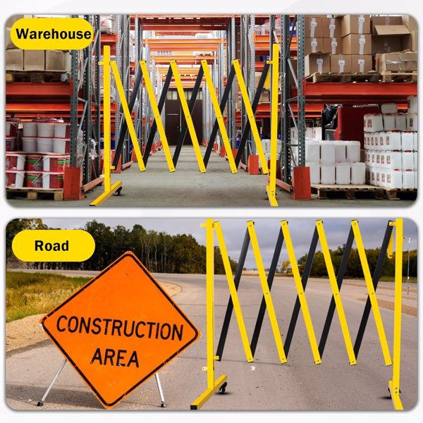 17FT Metal Expandable Traffic Barricade with Casters - Portable Security Gate for Construction & Traffic Control