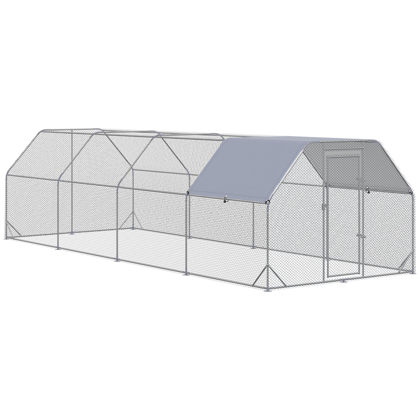 Large Metal Chicken Coop with Waterproof Cover - Walk-In Yard Fence, 1950x330x160mm