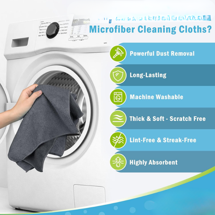 Microfiber Cleaning Cloth Set - Absorbent, Streak-Free Car & Household Towels - Grey