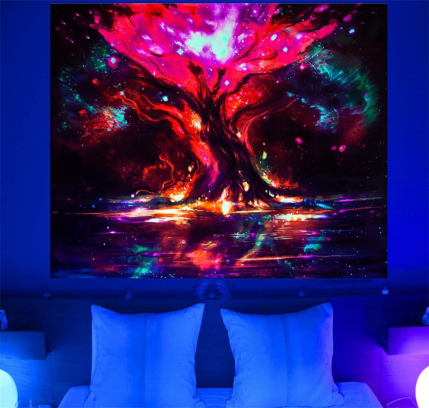 UV Fluorescent Tapestry Skull Flower Eye Design Modern Wall Art