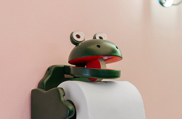 Frog Tissue Paper Holder - Solid Wood Bathroom Toilet Paper Dispenser