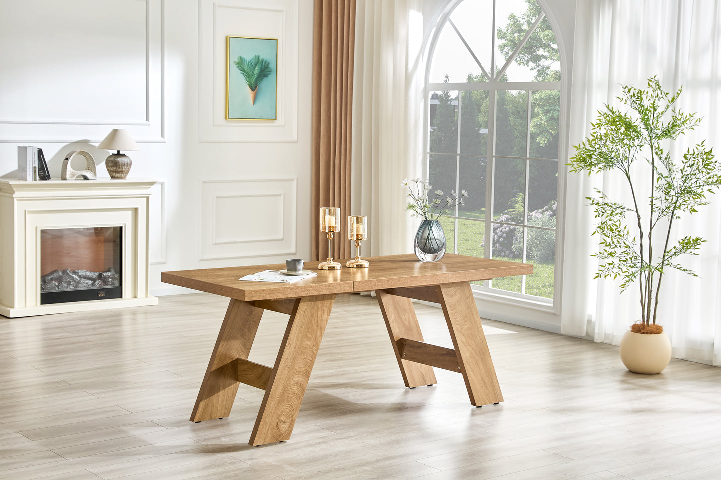 71x31.5inches Light Wood Grain MDF Splicing Rectangular Dining