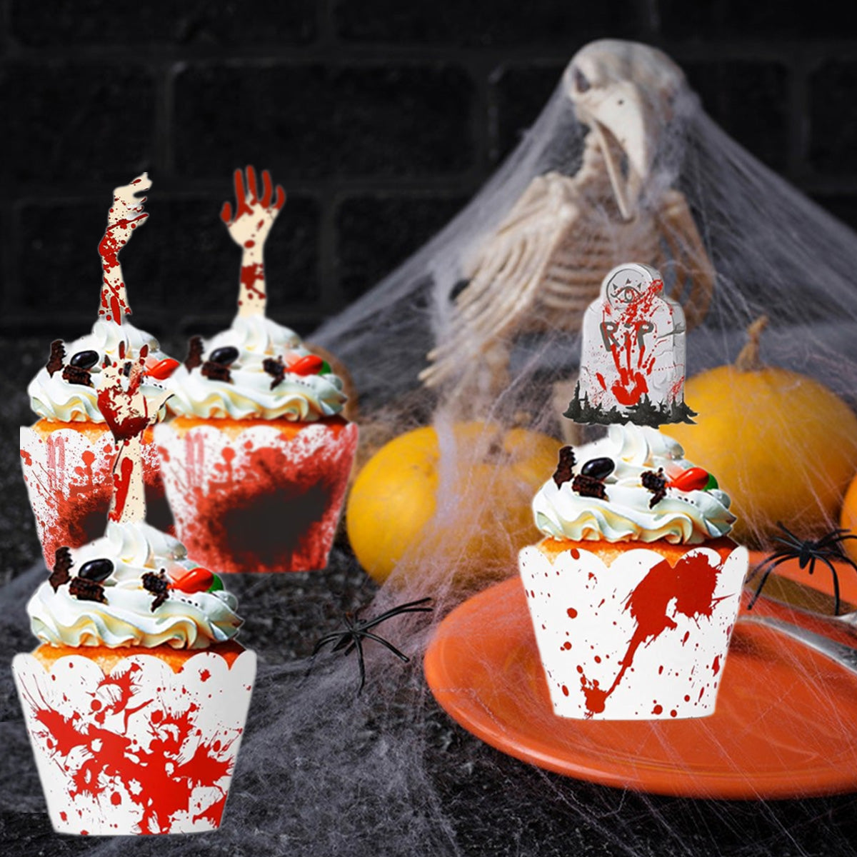 Halloween Cupcake Toppers - 48 Pcs Paper Picks & Borders