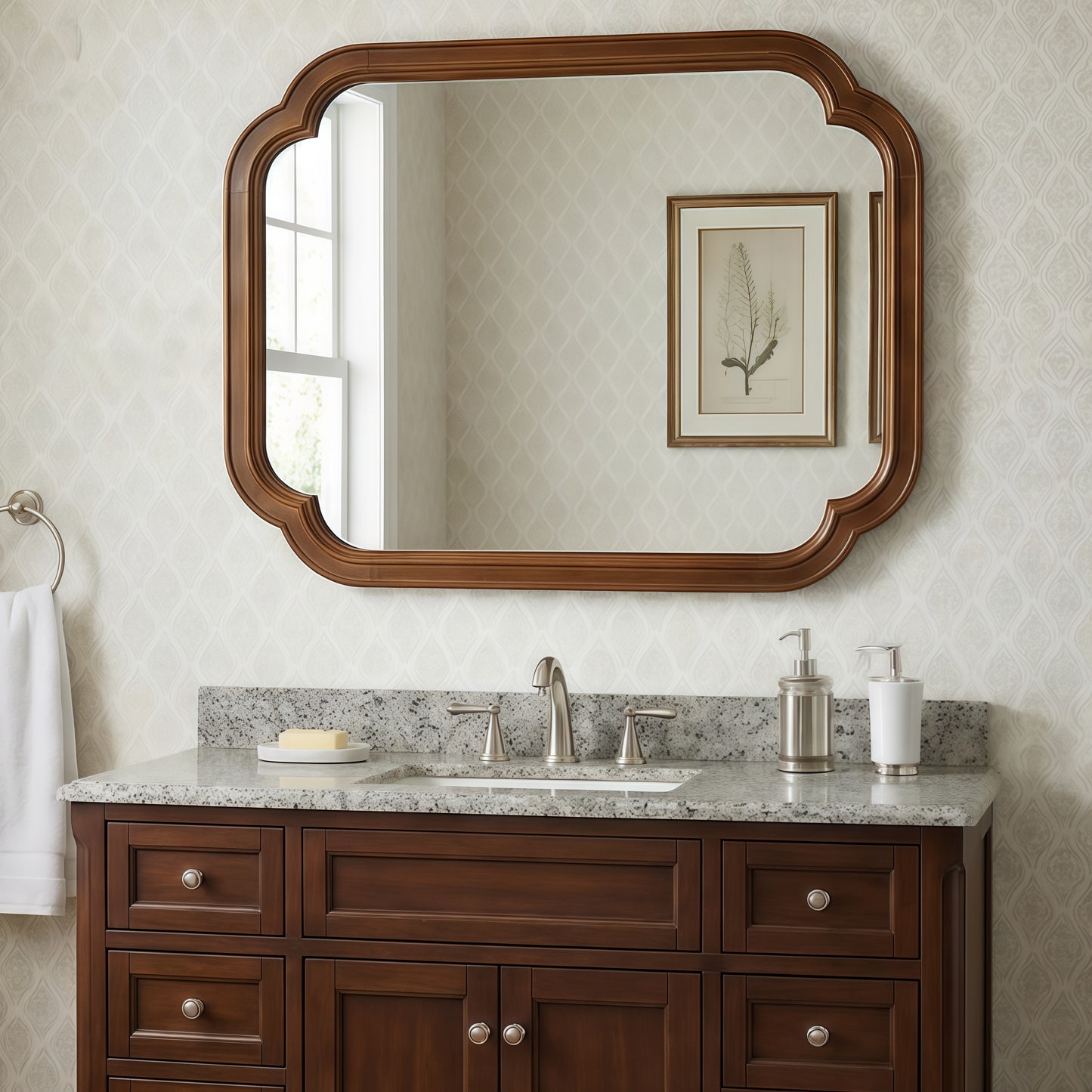 24" x 36" Solid Wood Mirror - Black & Dark Walnut Rounded Corners