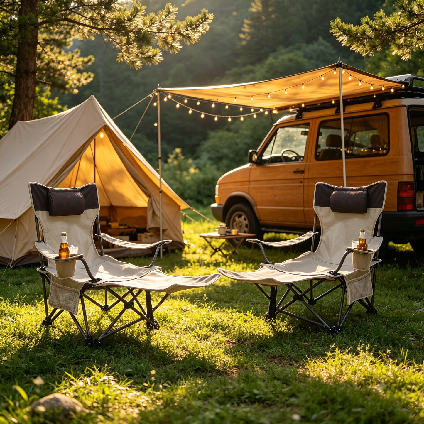 Folding Camping Chairs - Portable Adjustable Reclining with Cup Holder