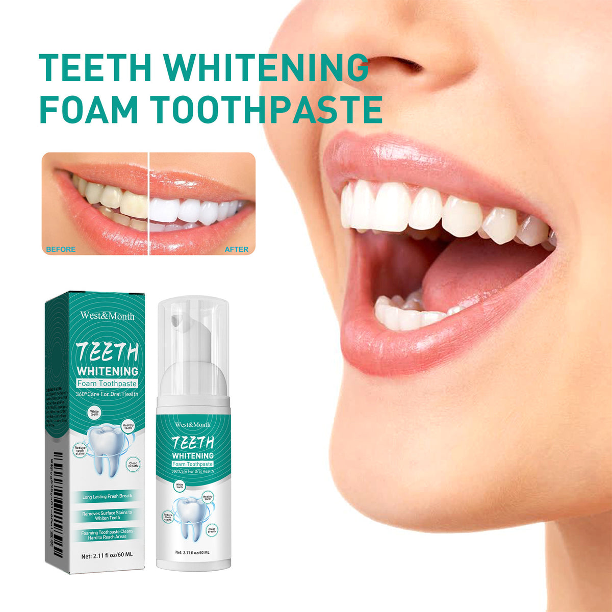 Whitening Toothpaste for Stain Removal & Gum Care - 50g