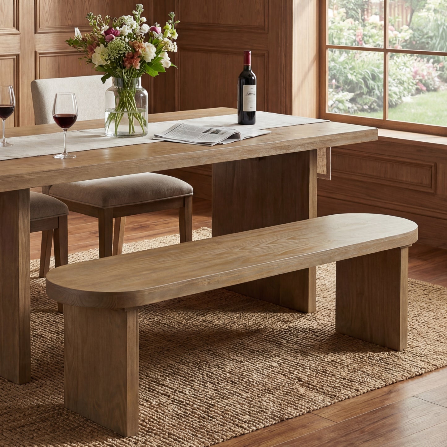 Solid Pine Dining Bench - 62.9"L, 350lbs Capacity, Fits 3 People