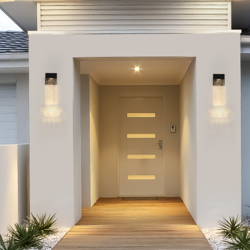 Outdoor Waterproof LED Crystal Wall Light 2 Pack Supports Multiple Bulbs - Black